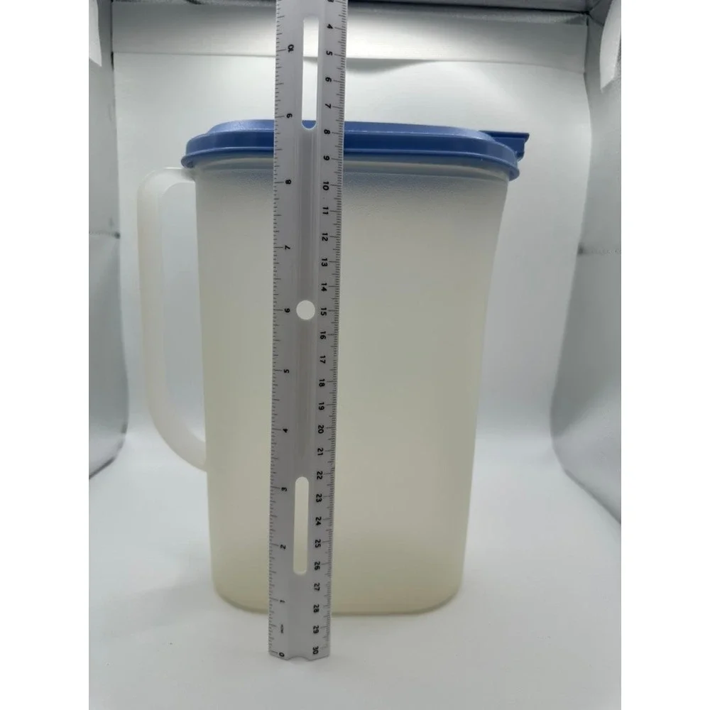 Tupperware Slimline Pitcher 2 Quart Frosted Clear Blue Flip Top Lid‎ 2L Vintage
